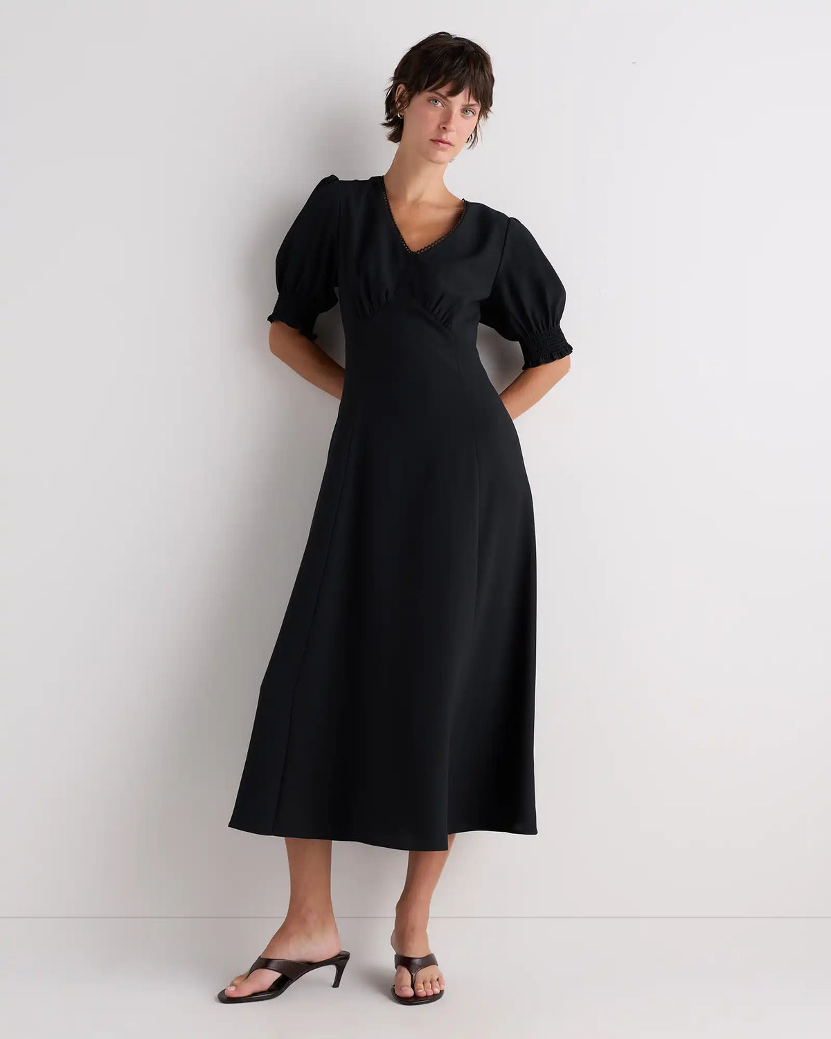 Matte Crepe Puff Sleeve Midi Dress