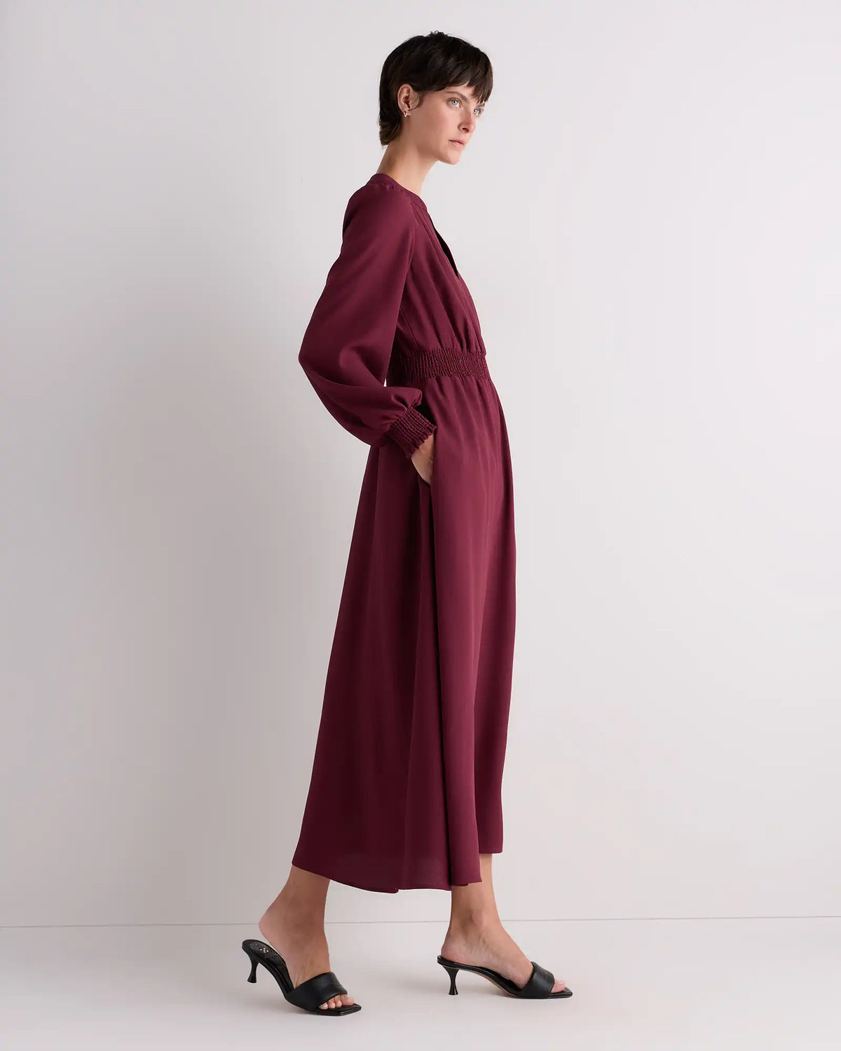 Matte Crepe Long Sleeve Midi Dress