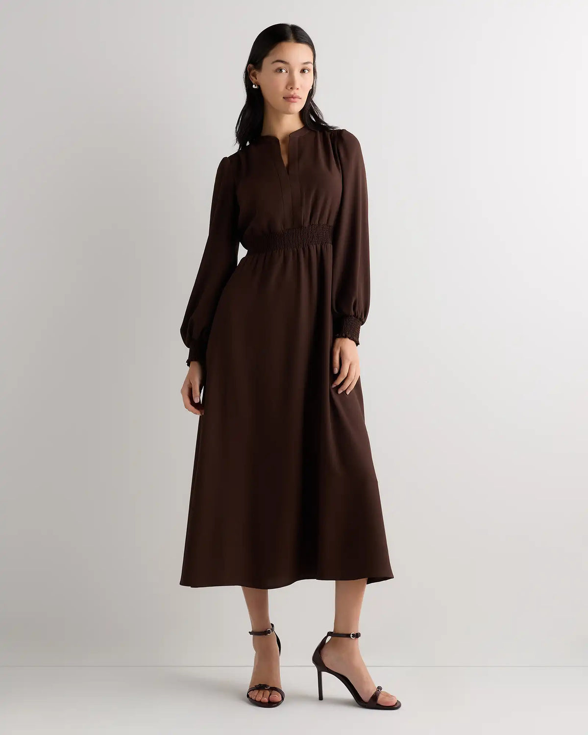 Matte Crepe Long Sleeve Midi Dress