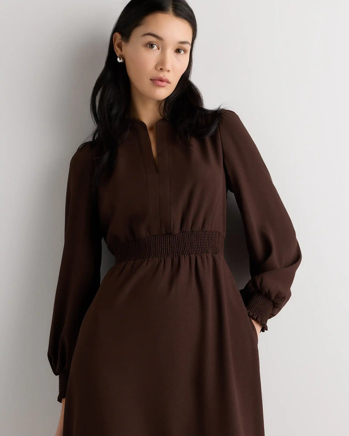 Matte Crepe Long Sleeve Midi Dress