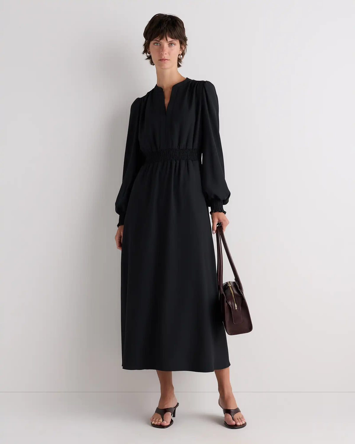 Matte Crepe Long Sleeve Midi Dress