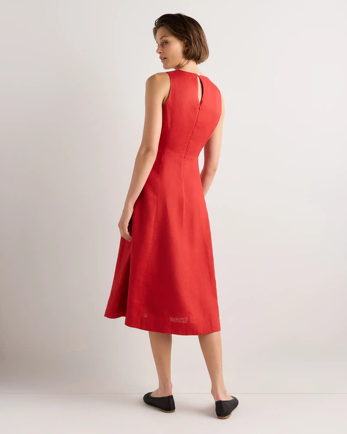 100% European Linen High Neck Midi Dress