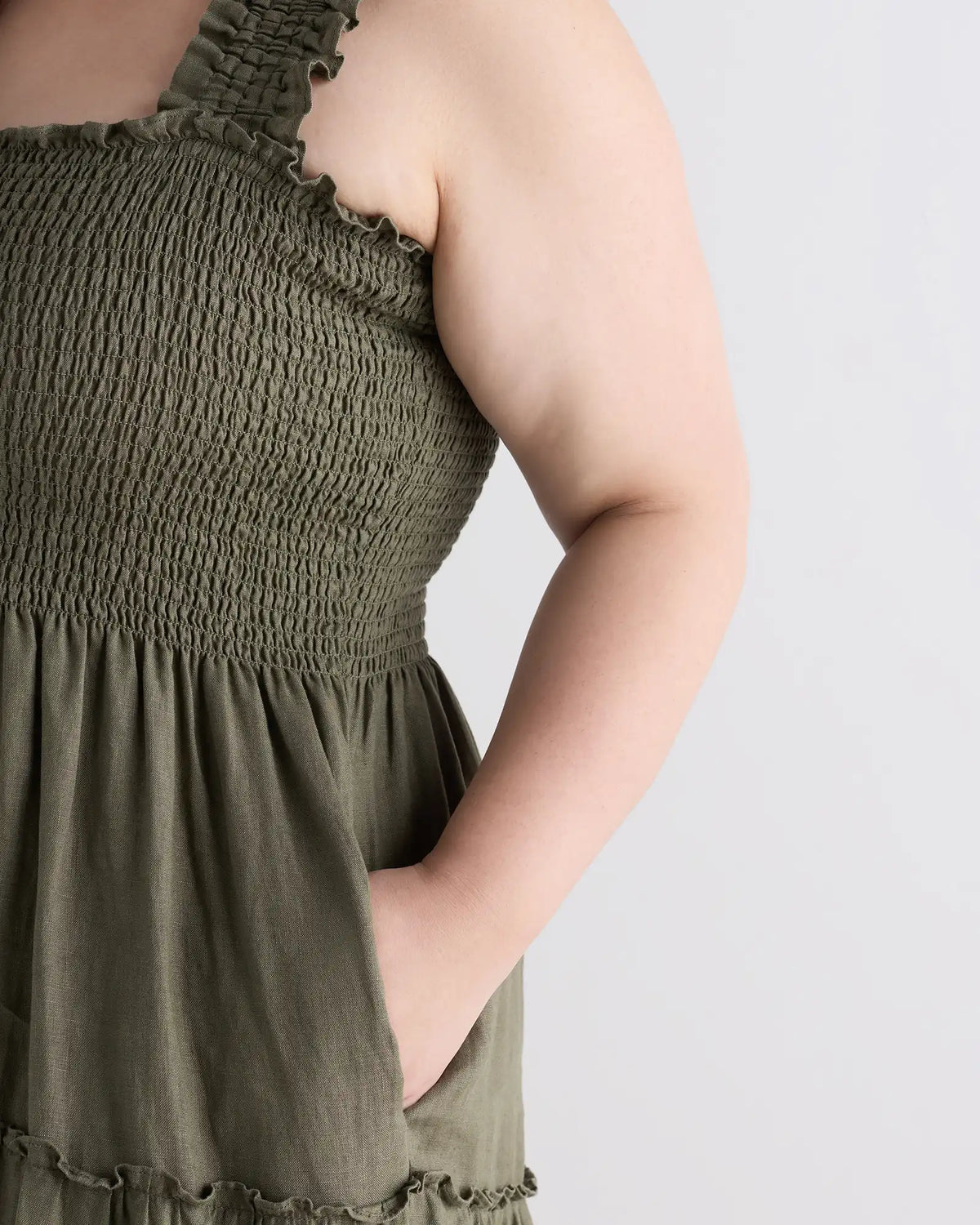 100% European Linen Smocked Midi Dress