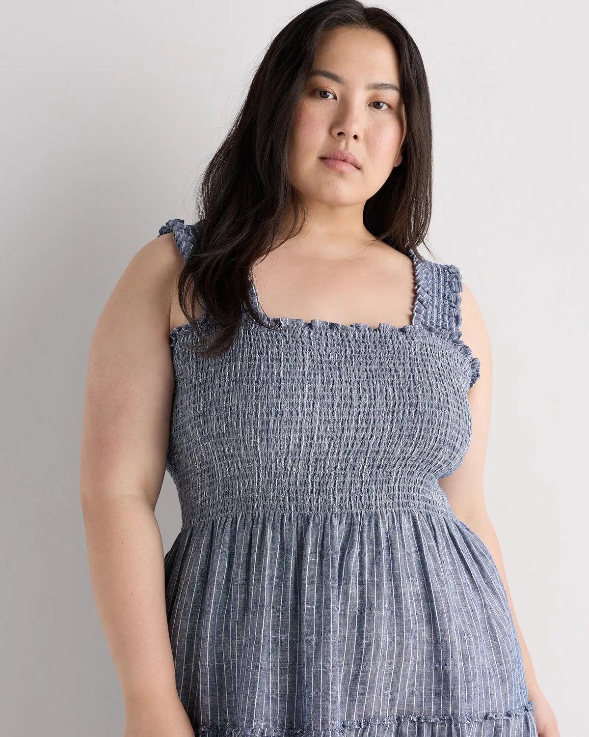 100% European Linen Smocked Midi Dress