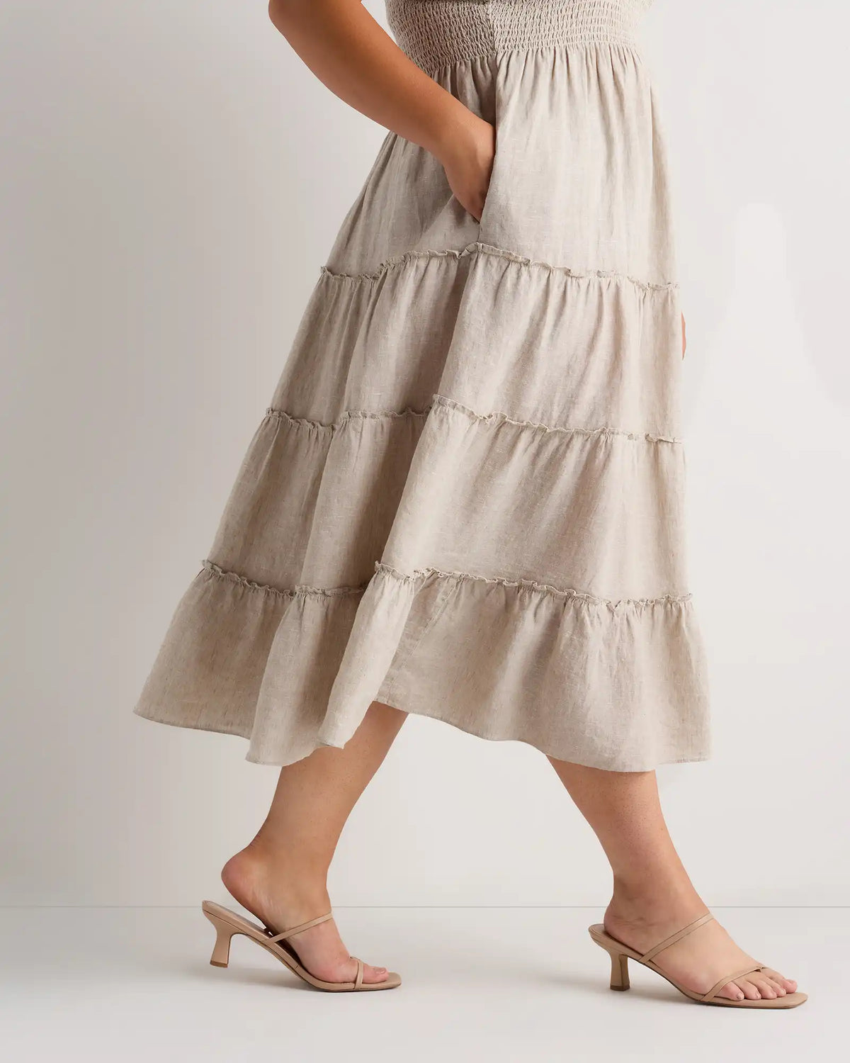 100% European Linen Smocked Midi Dress