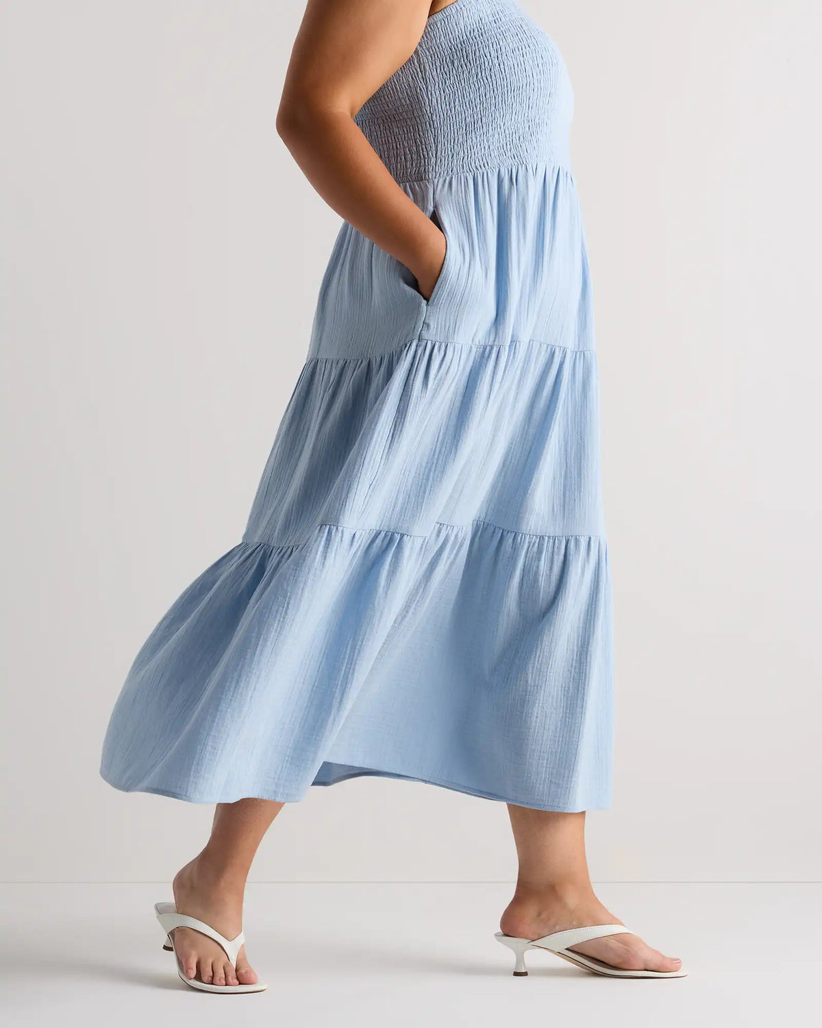 100% Organic Cotton Gauze Smocked Sleeveless Maxi Dress