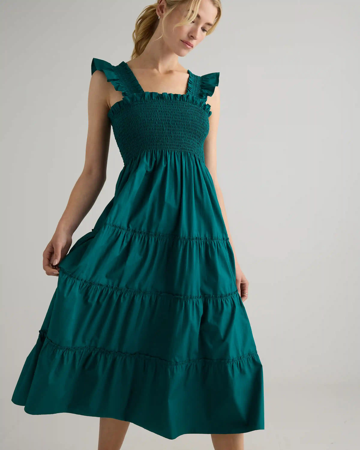 100% Organic Cotton Poplin Smocked Midi Dress
