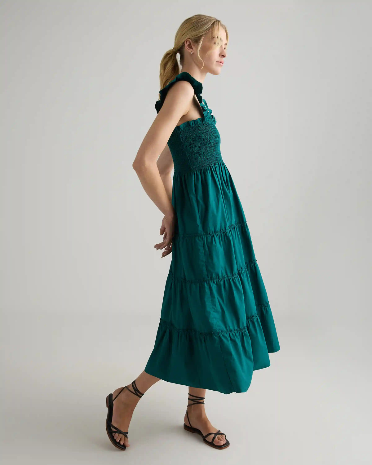 100% Organic Cotton Poplin Smocked Midi Dress