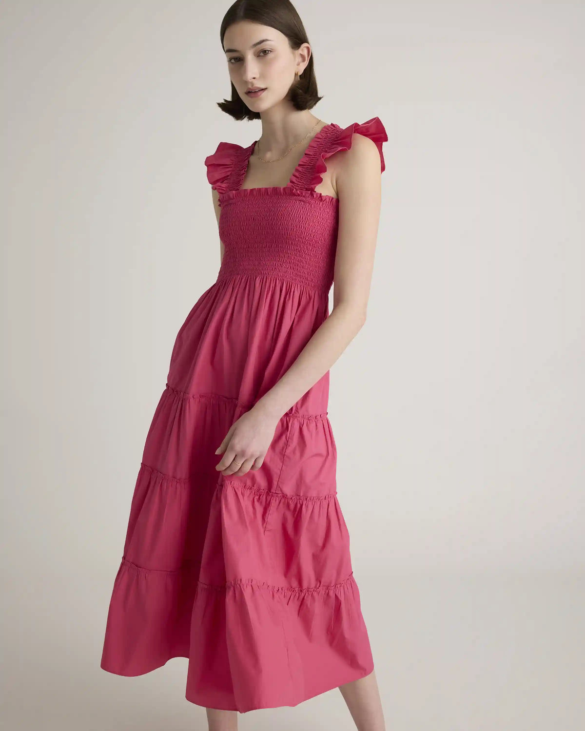 100% Organic Cotton Poplin Smocked Midi Dress