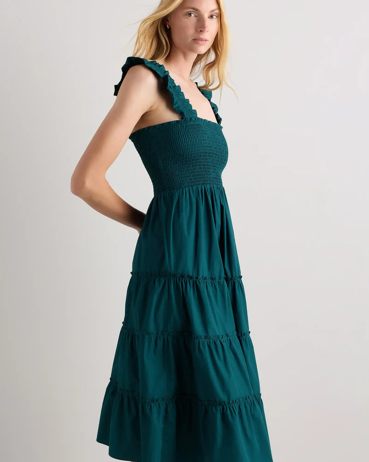 100% Organic Cotton Poplin Smocked Midi Dress