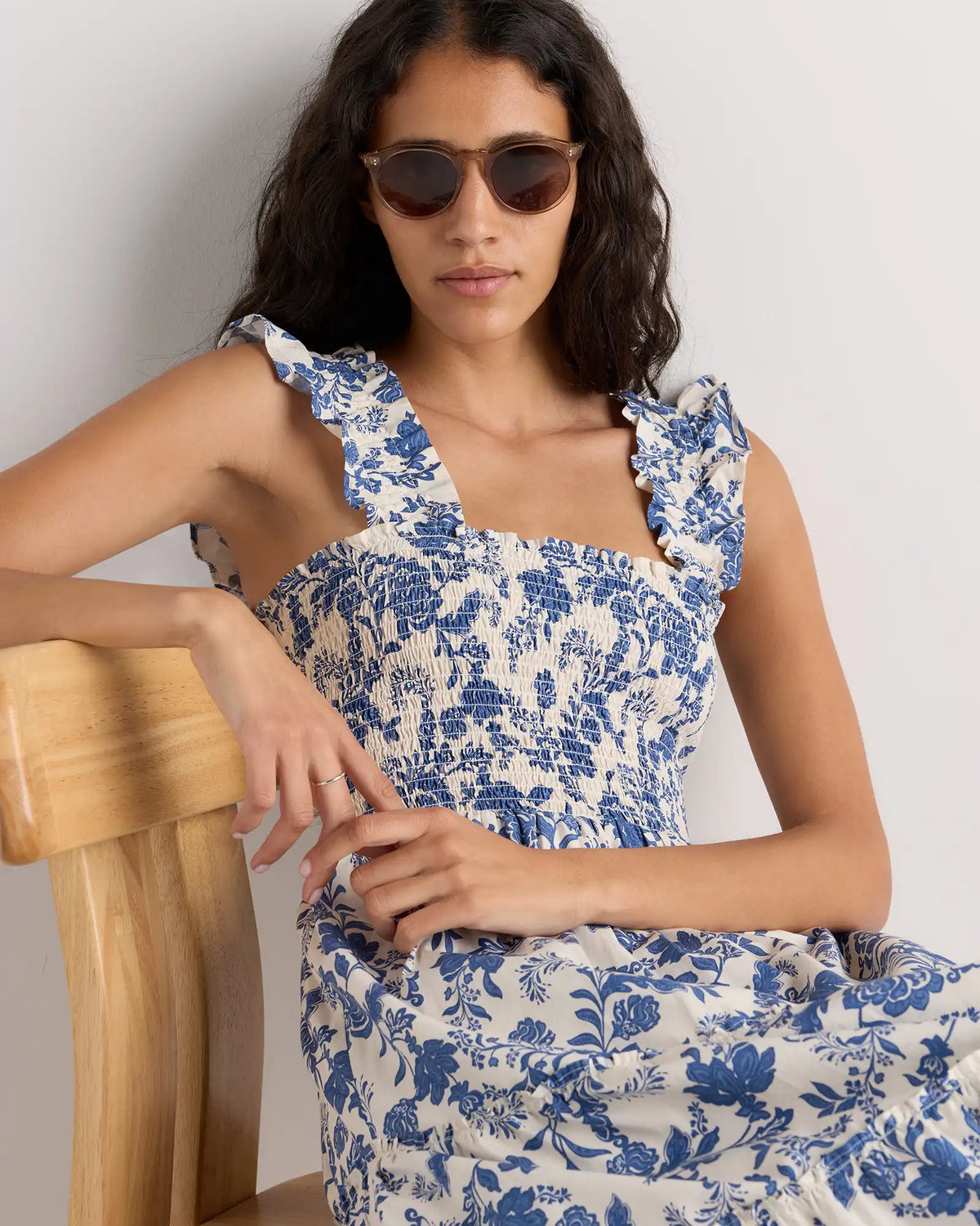 100% Organic Cotton Poplin Smocked Midi Dress