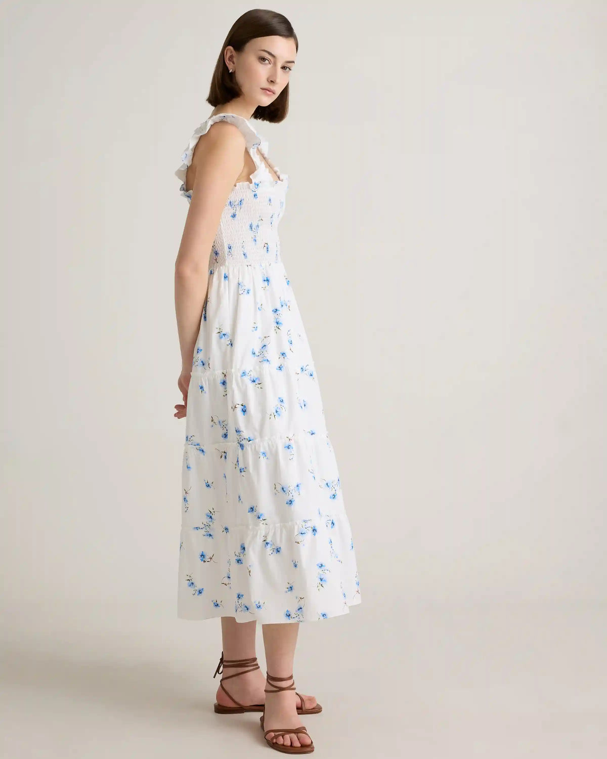 100% Organic Cotton Poplin Smocked Midi Dress