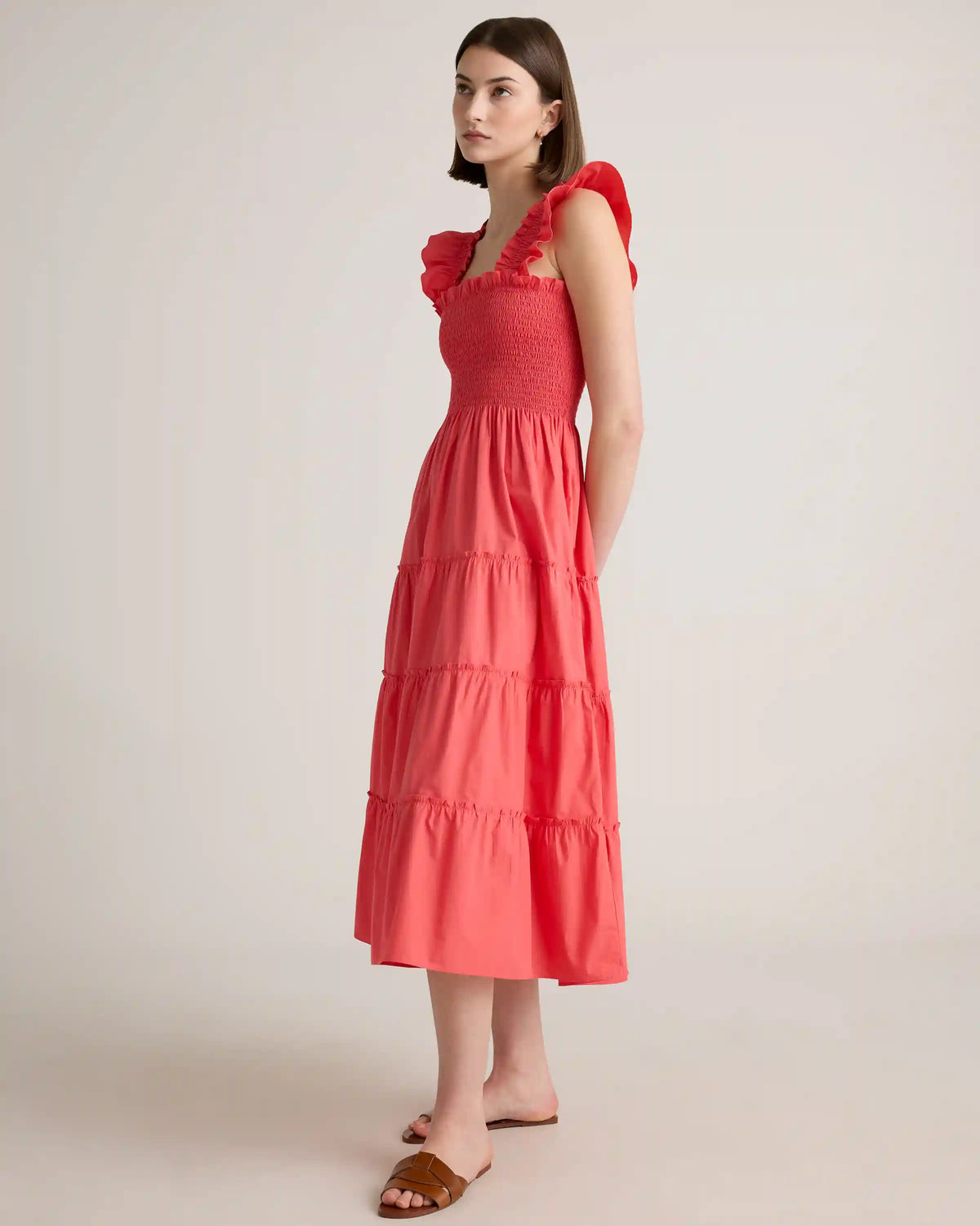 100% Organic Cotton Poplin Smocked Midi Dress