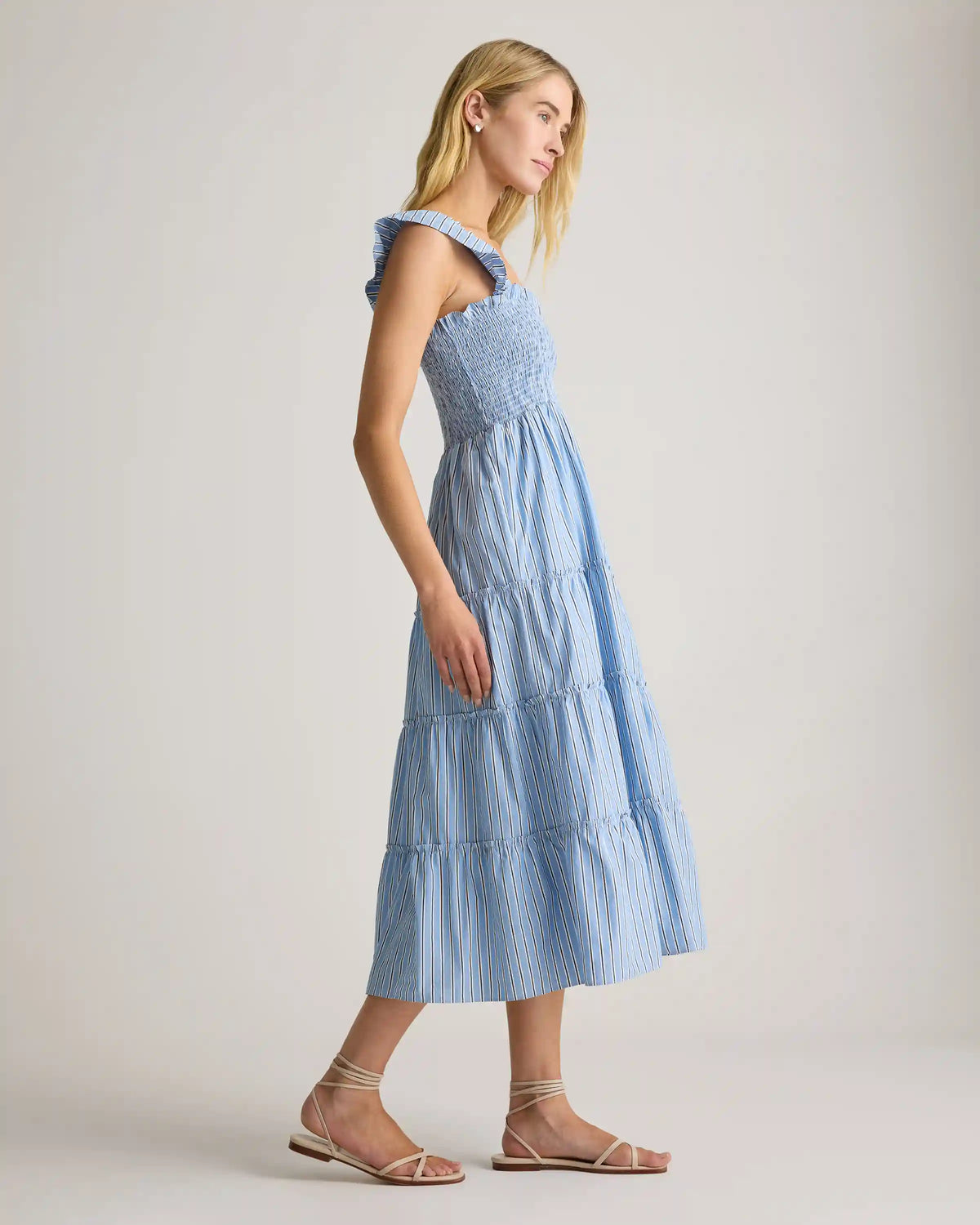 100% Organic Cotton Poplin Smocked Midi Dress