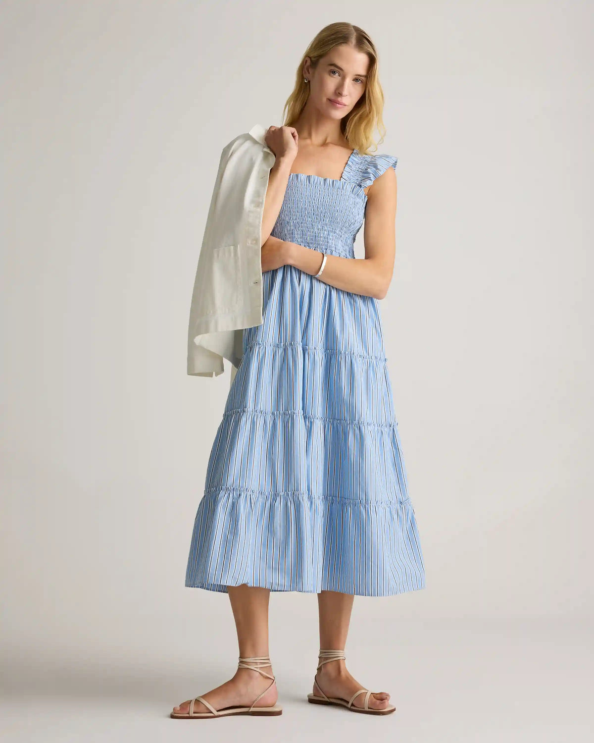 100% Organic Cotton Poplin Smocked Midi Dress