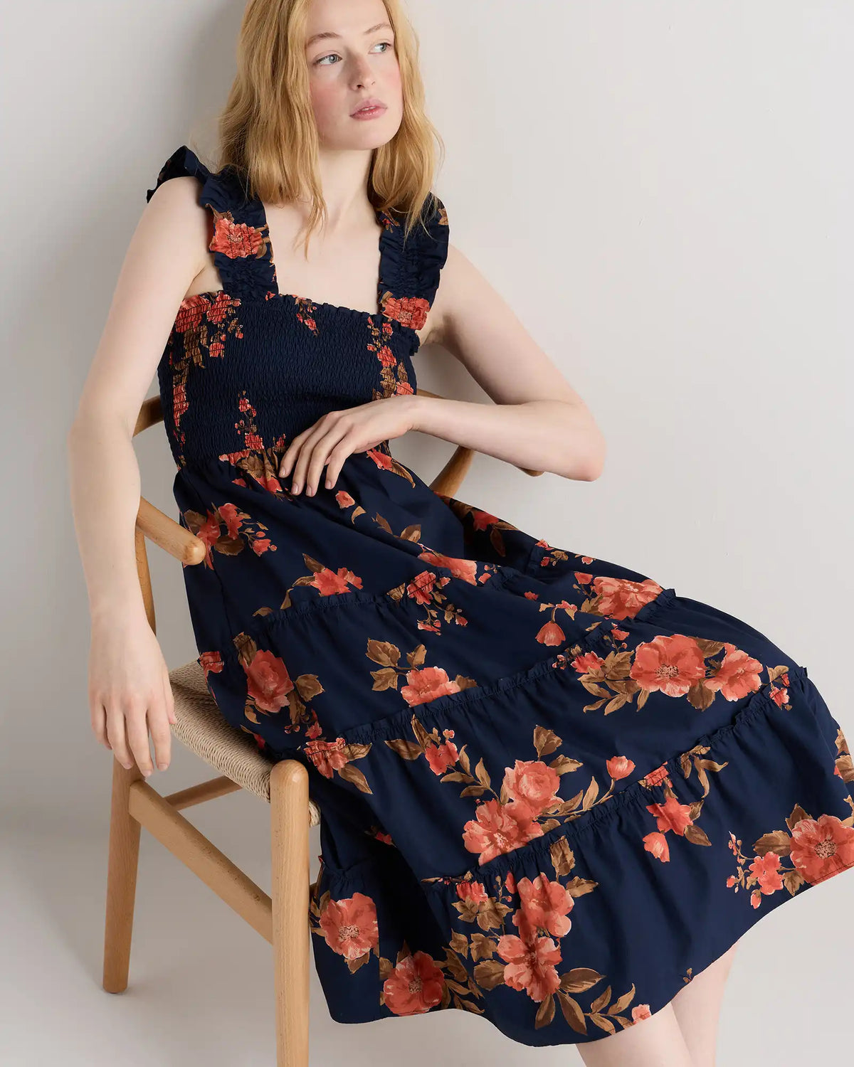100% Organic Cotton Poplin Smocked Midi Dress