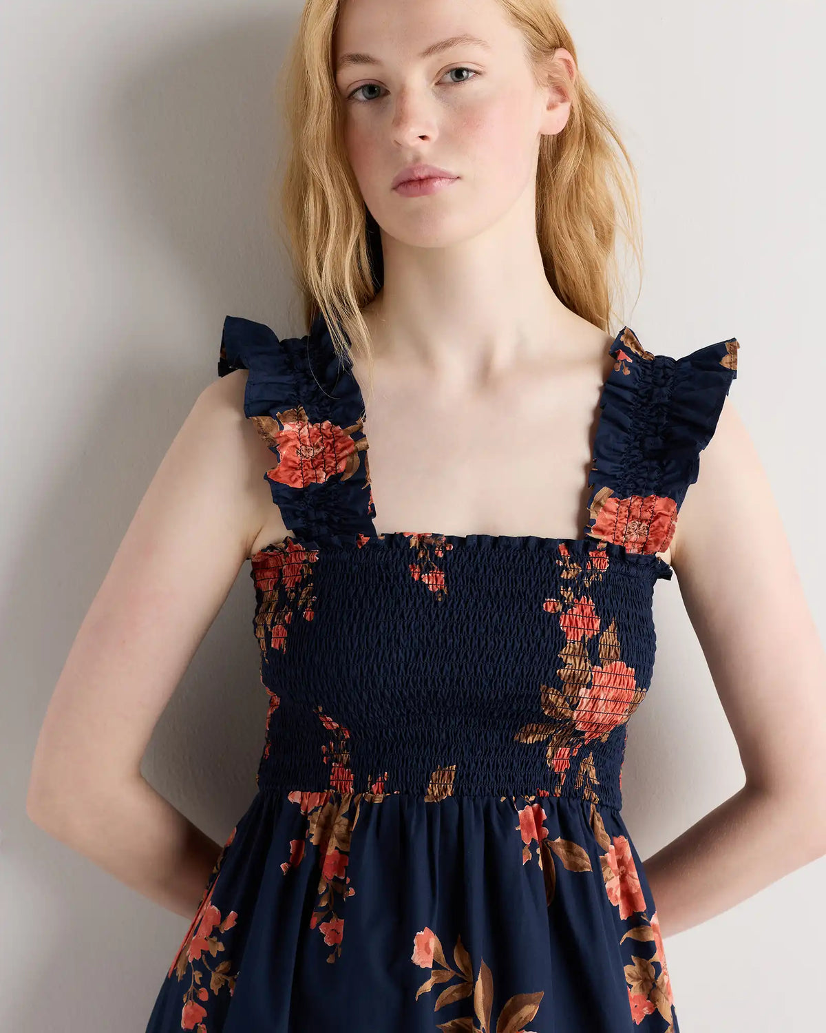 100% Organic Cotton Poplin Smocked Midi Dress