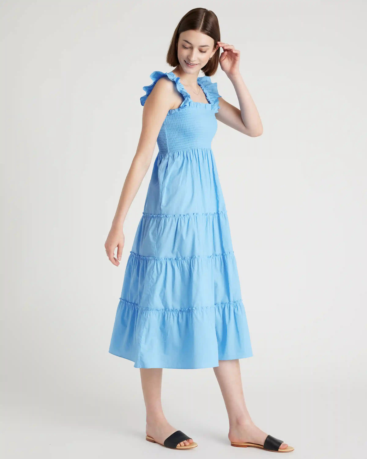 100% Organic Cotton Poplin Smocked Midi Dress