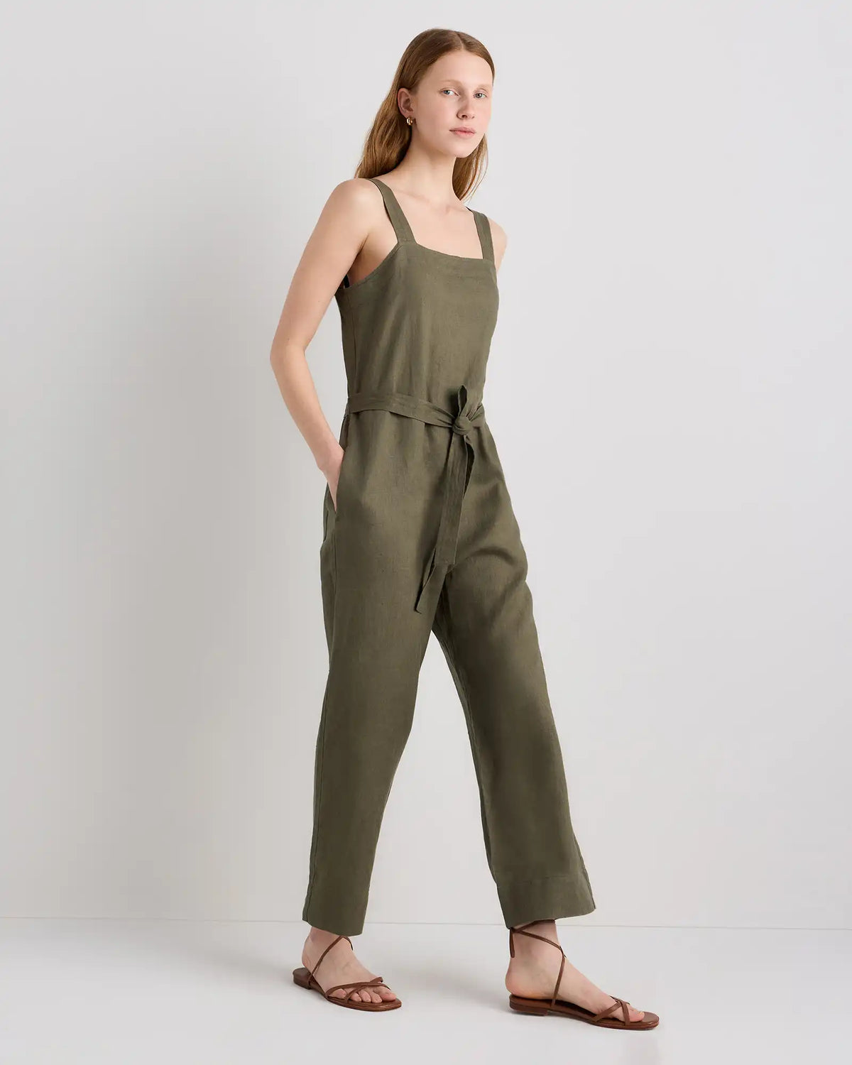 100% European Linen Square Neck Jumpsuit