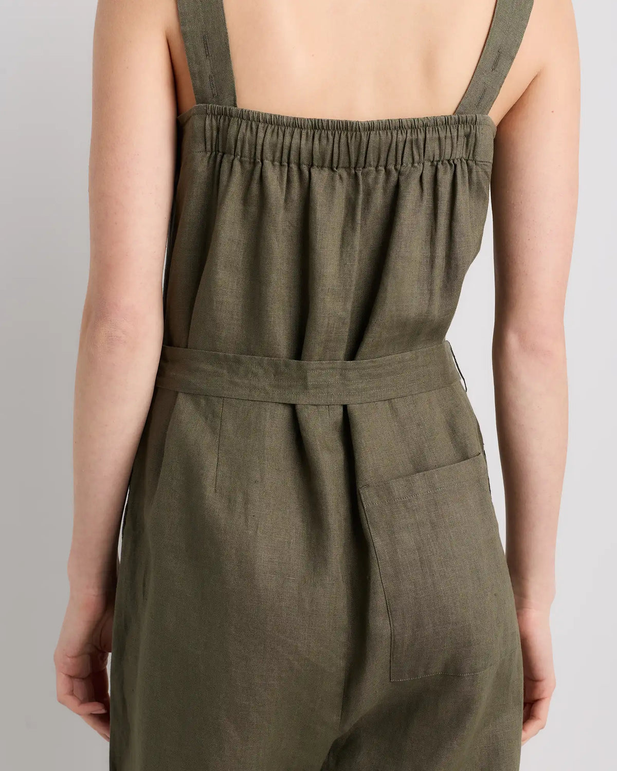 100% European Linen Square Neck Jumpsuit
