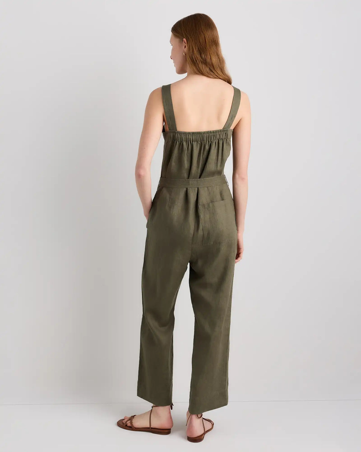 100% European Linen Square Neck Jumpsuit