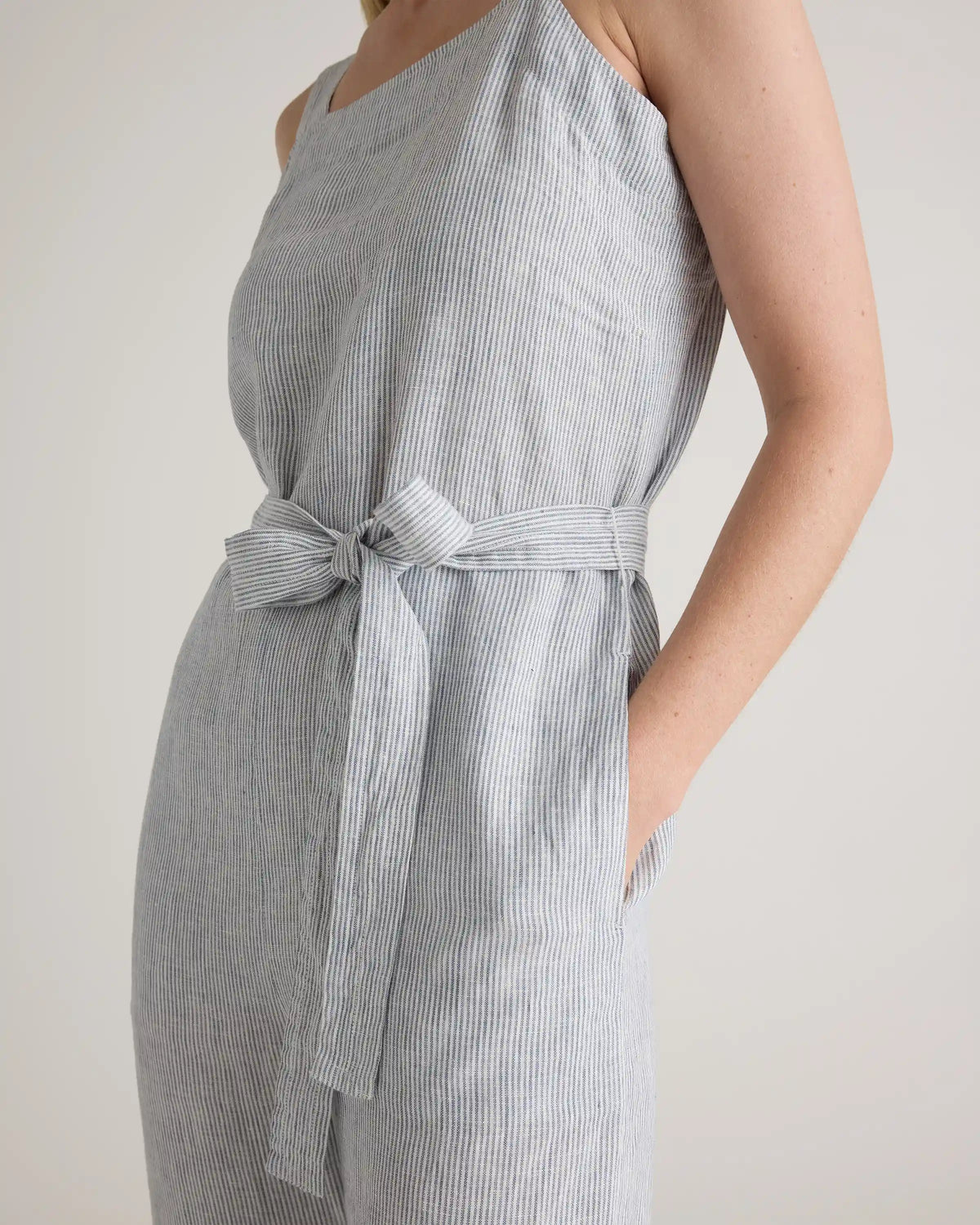 100% European Linen Square Neck Jumpsuit