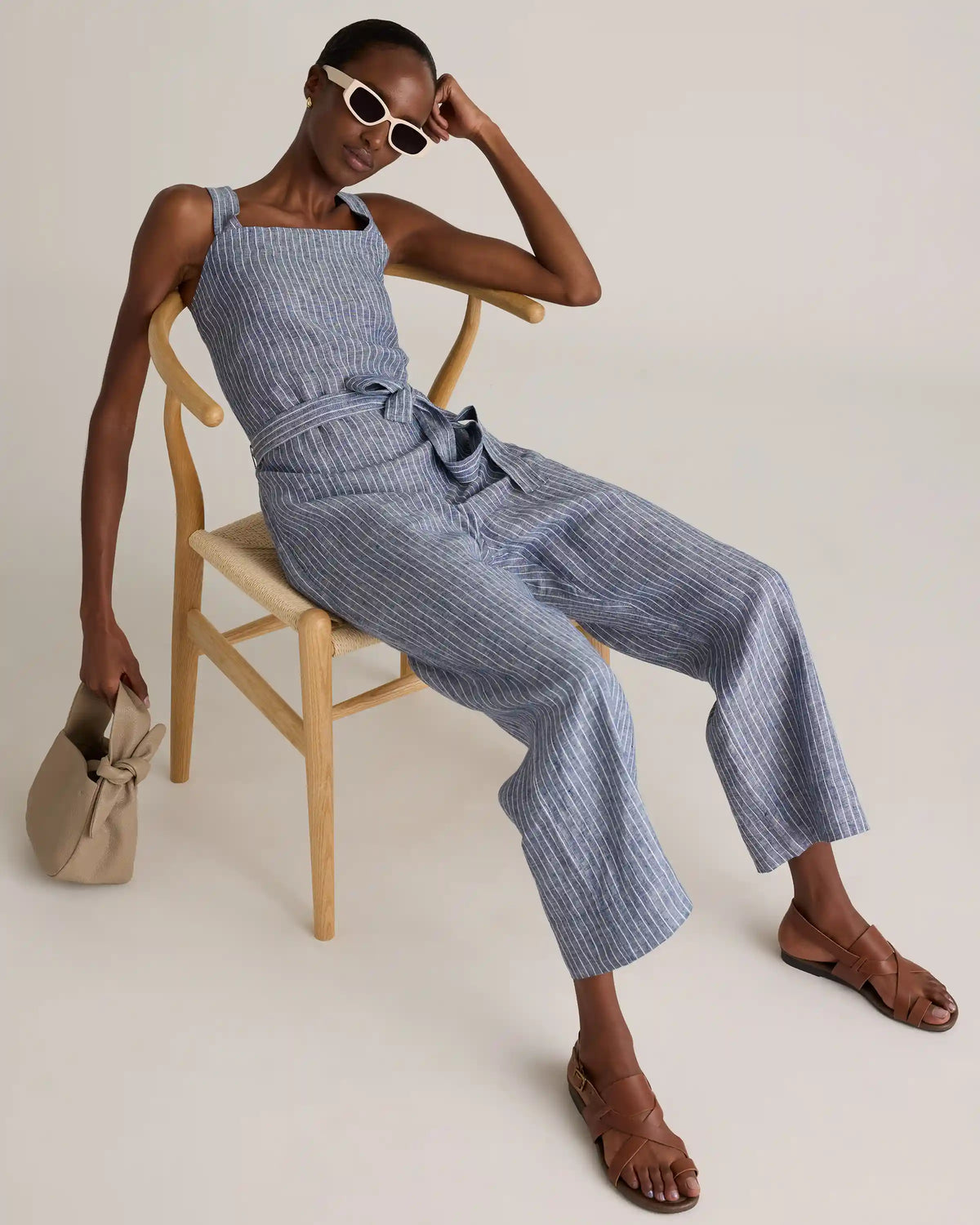100% European Linen Square Neck Jumpsuit