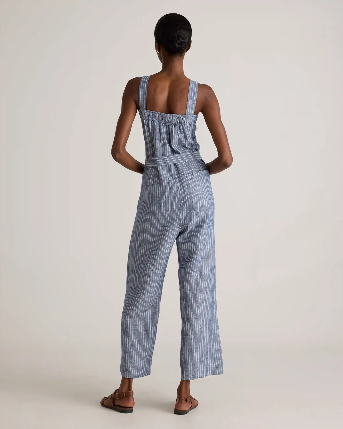 100% European Linen Square Neck Jumpsuit