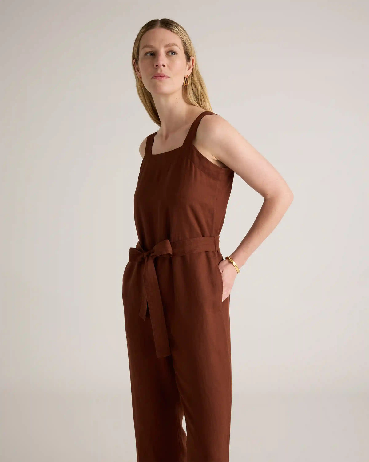 100% European Linen Square Neck Jumpsuit