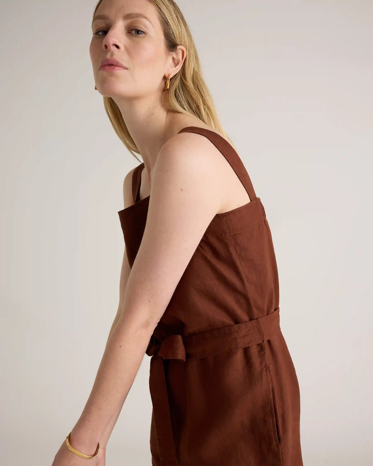 100% European Linen Square Neck Jumpsuit