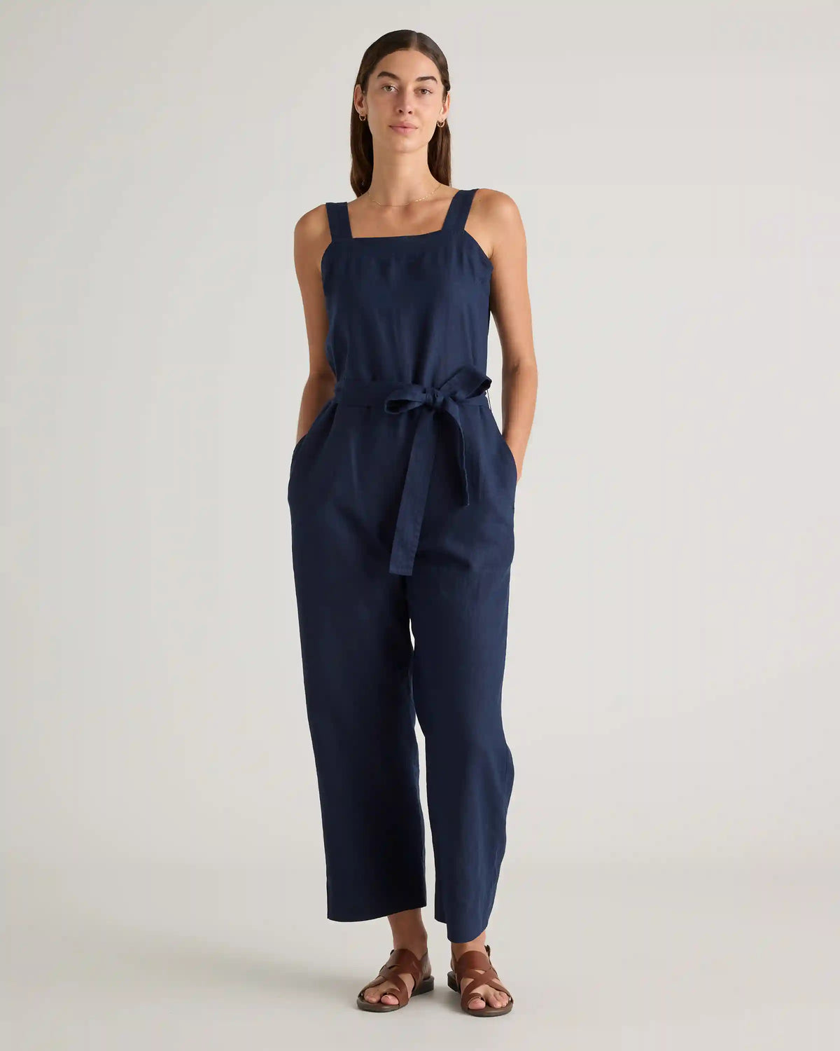 100% European Linen Square Neck Jumpsuit