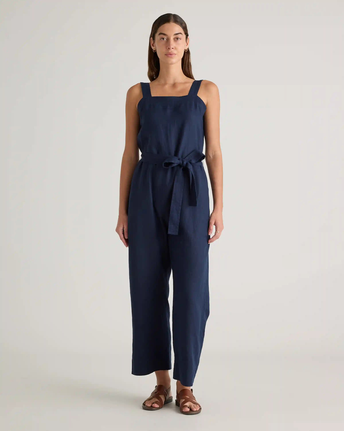100% European Linen Square Neck Jumpsuit