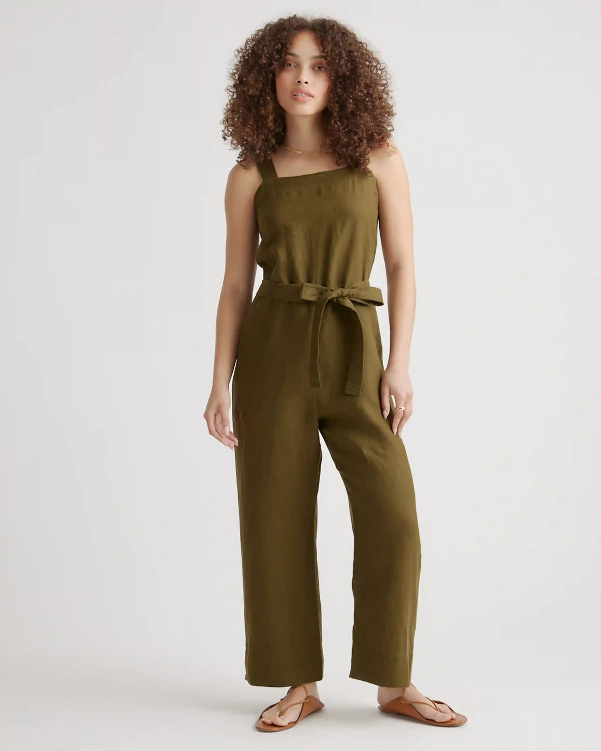 100% European Linen Square Neck Jumpsuit