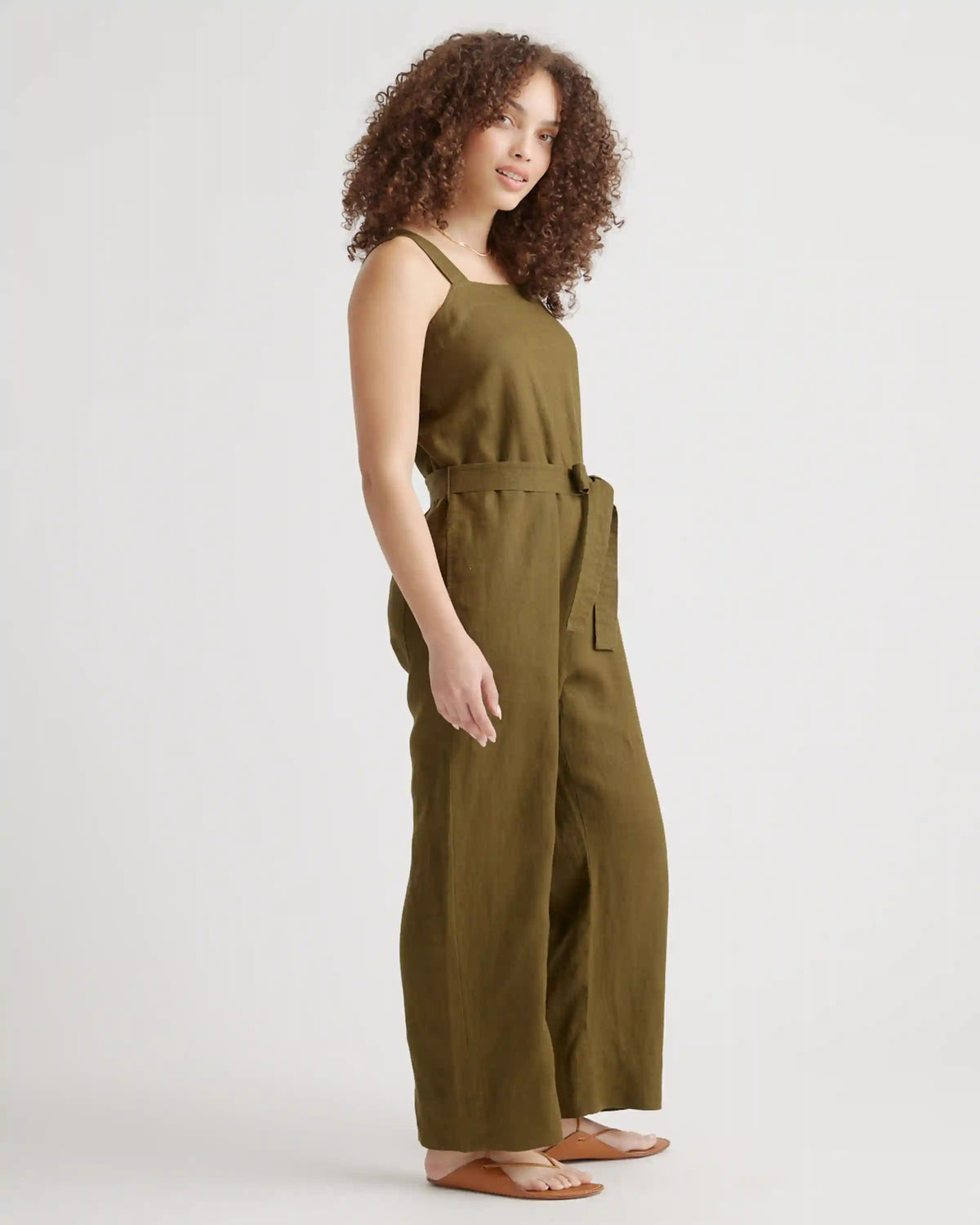 100% European Linen Square Neck Jumpsuit