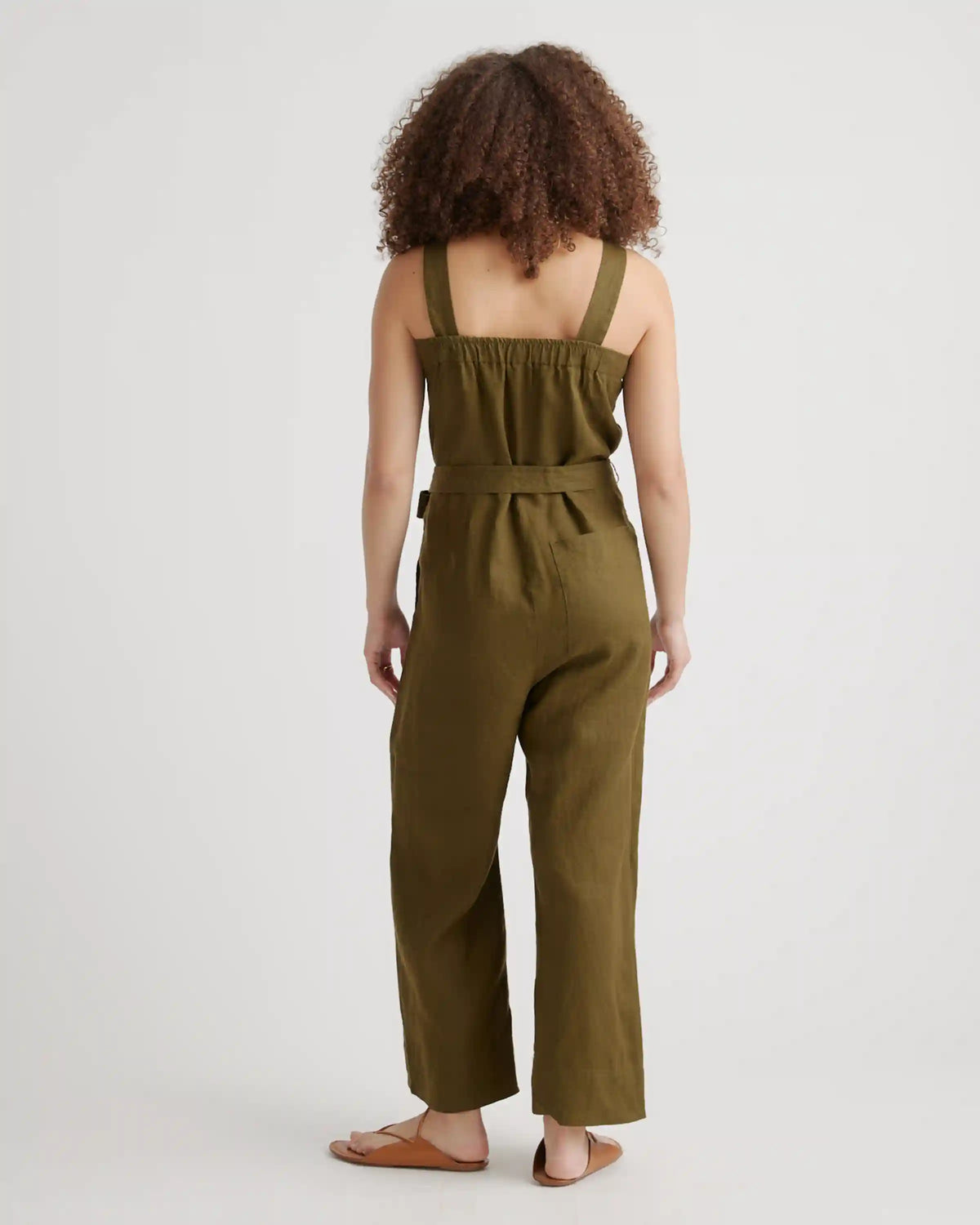 100% European Linen Square Neck Jumpsuit