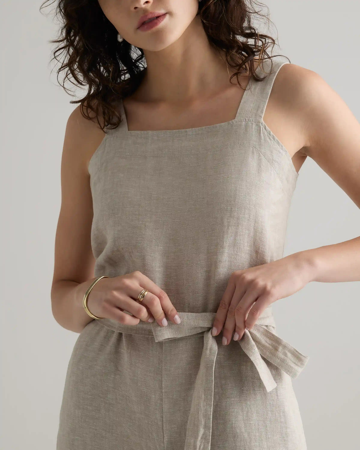 100% European Linen Square Neck Jumpsuit