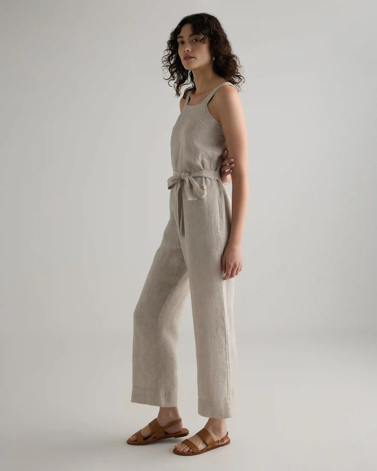 100% European Linen Square Neck Jumpsuit