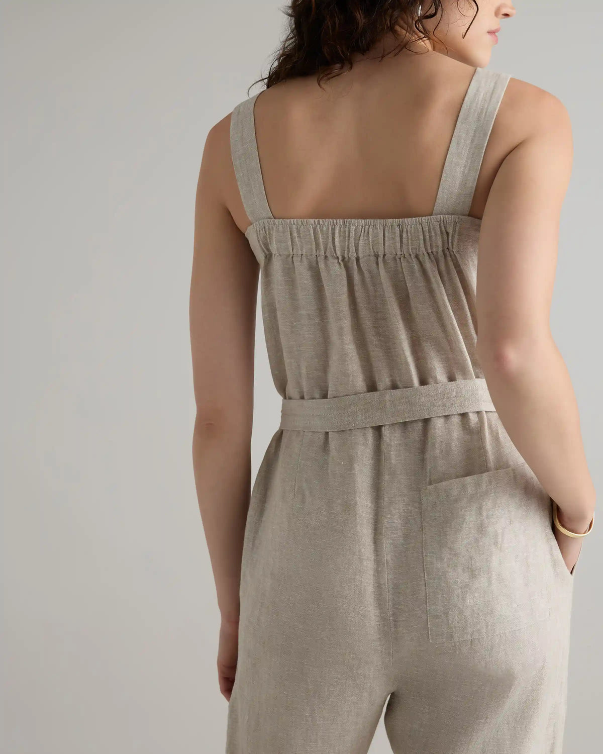100% European Linen Square Neck Jumpsuit