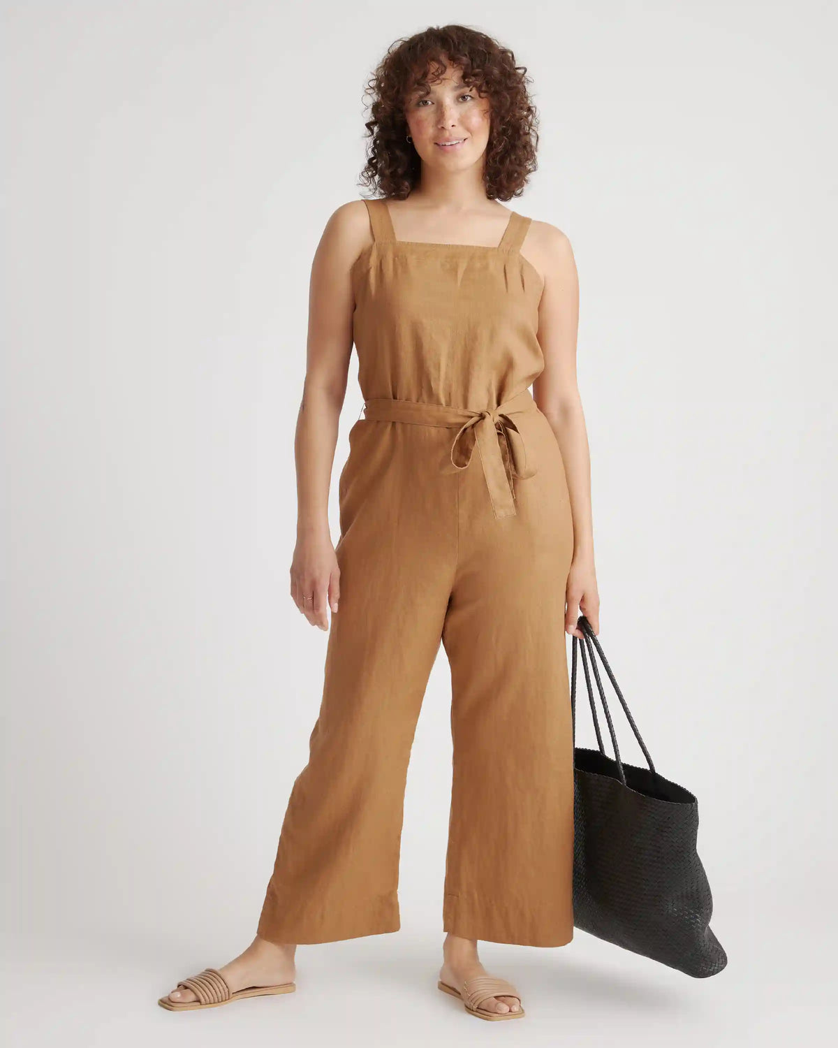 100% European Linen Square Neck Jumpsuit