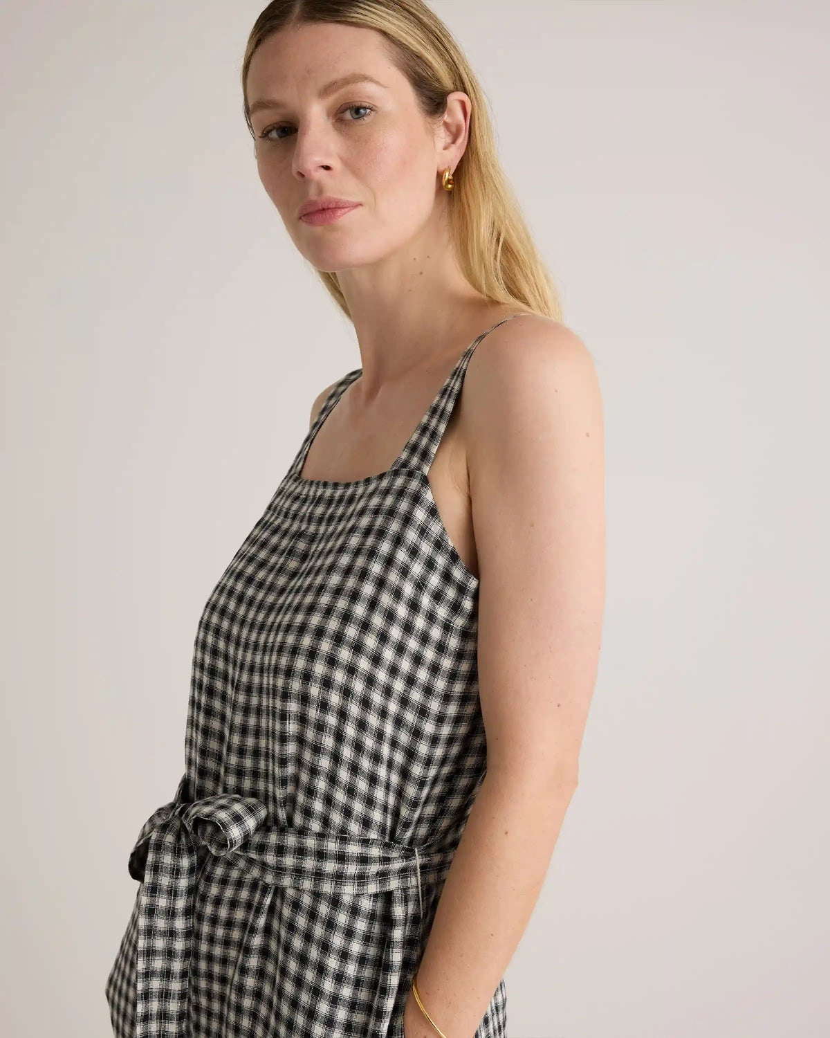 100% European Linen Square Neck Jumpsuit