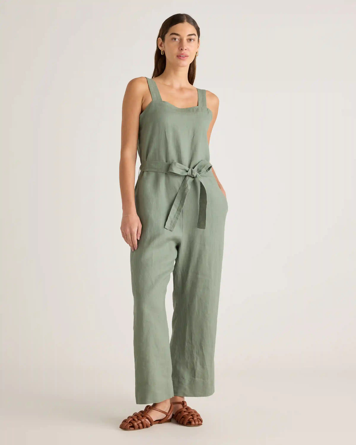 100% European Linen Square Neck Jumpsuit