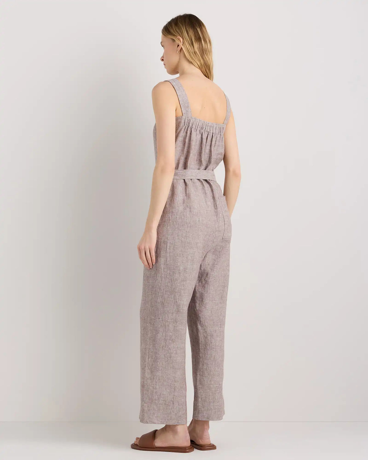 100% European Linen Square Neck Jumpsuit