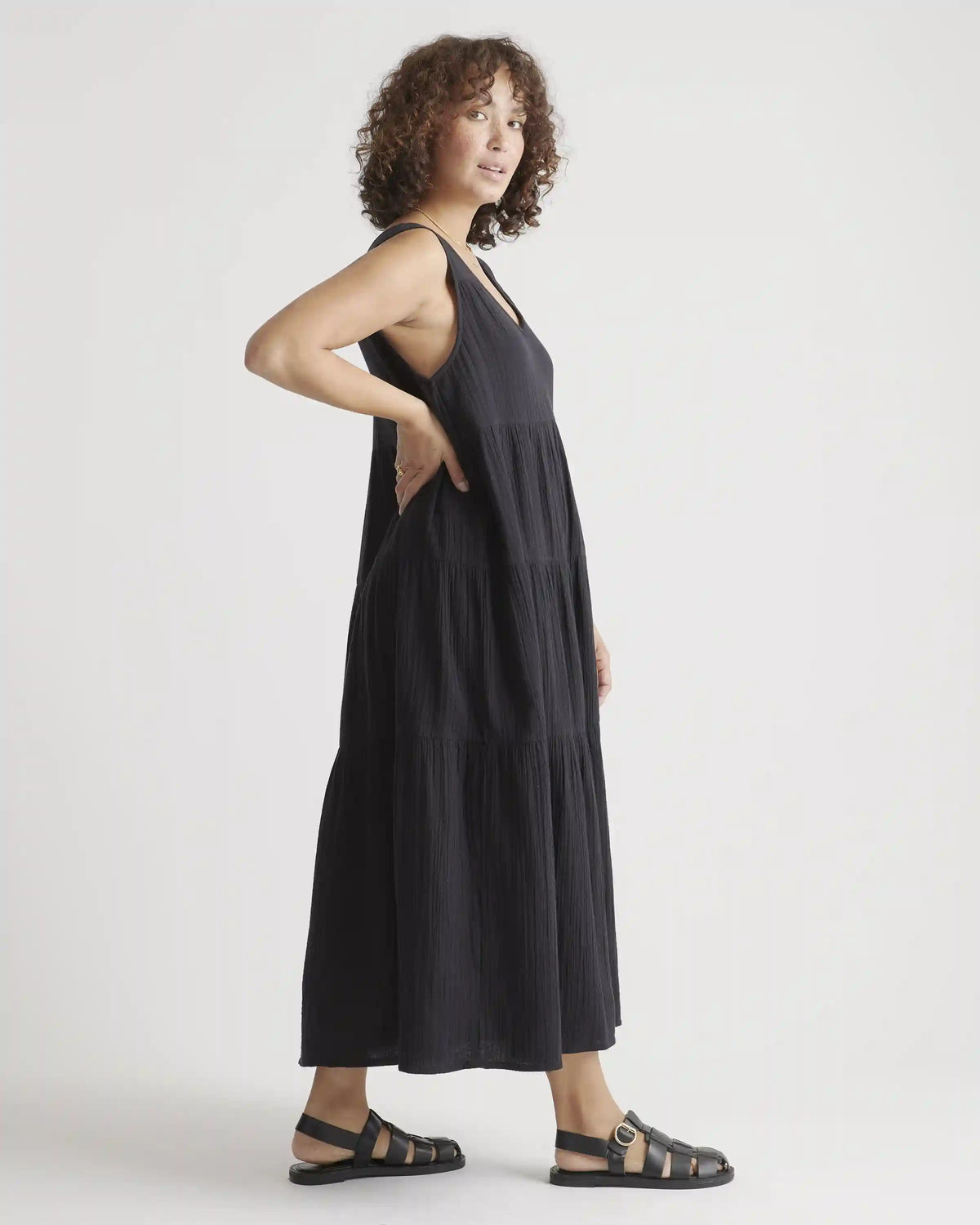 100% Organic Cotton Gauze Tiered Maxi Dress