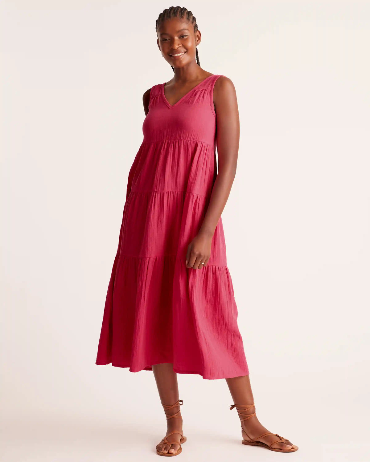 100% Organic Cotton Gauze Tiered Maxi Dress