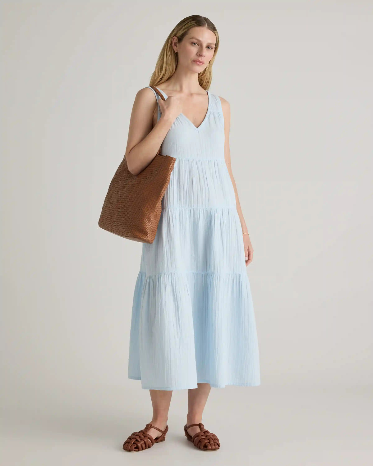 100% Organic Cotton Gauze Tiered Maxi Dress
