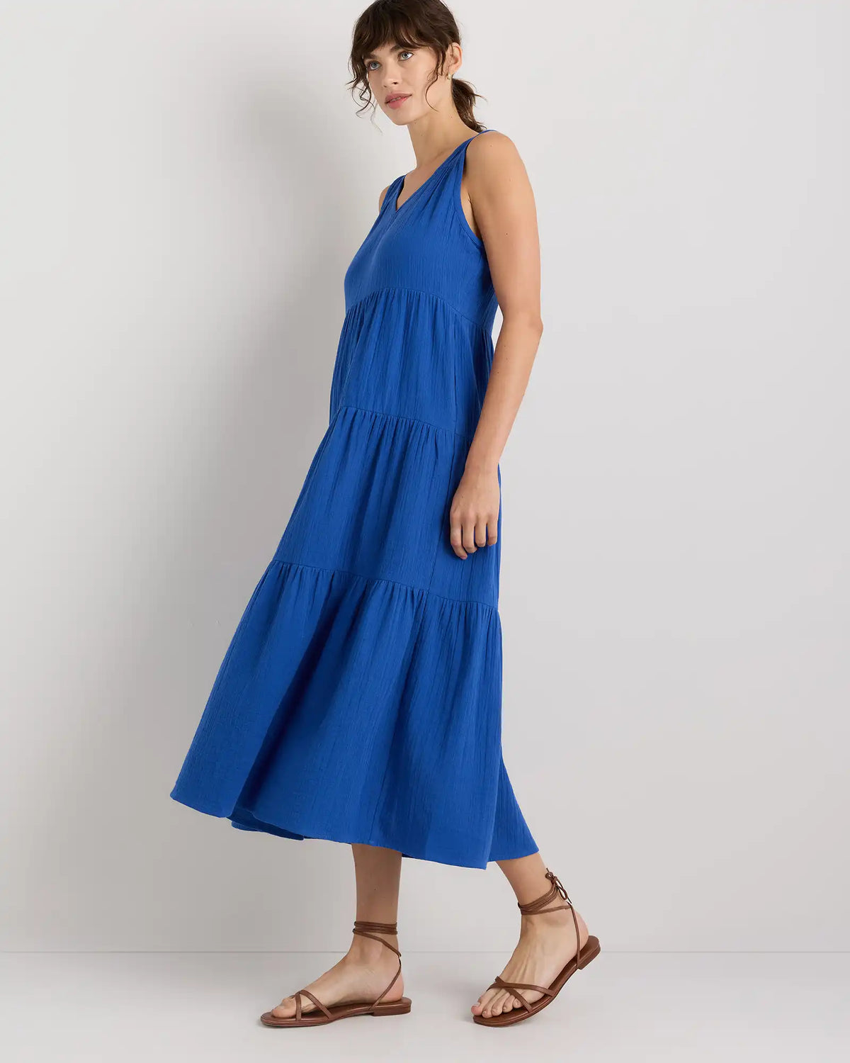 100% Organic Cotton Gauze Tiered Maxi Dress