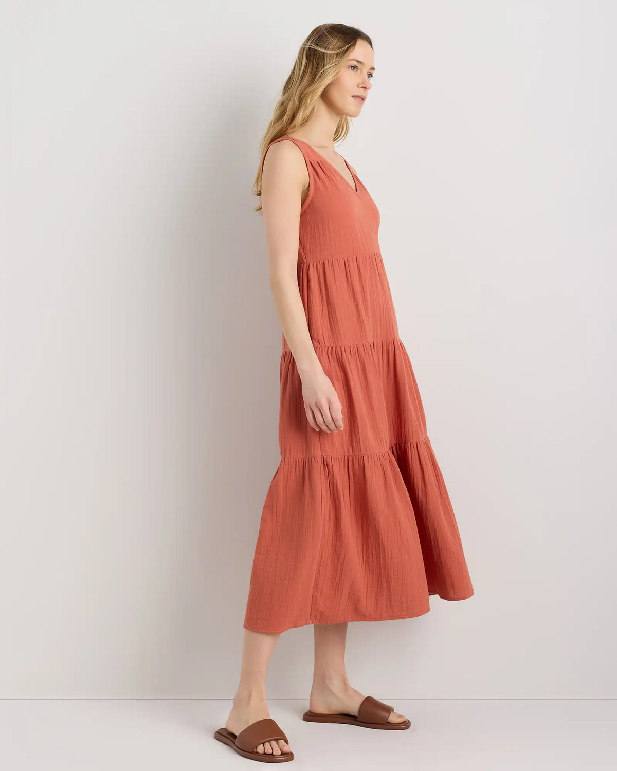 100% Organic Cotton Gauze Tiered Maxi Dress