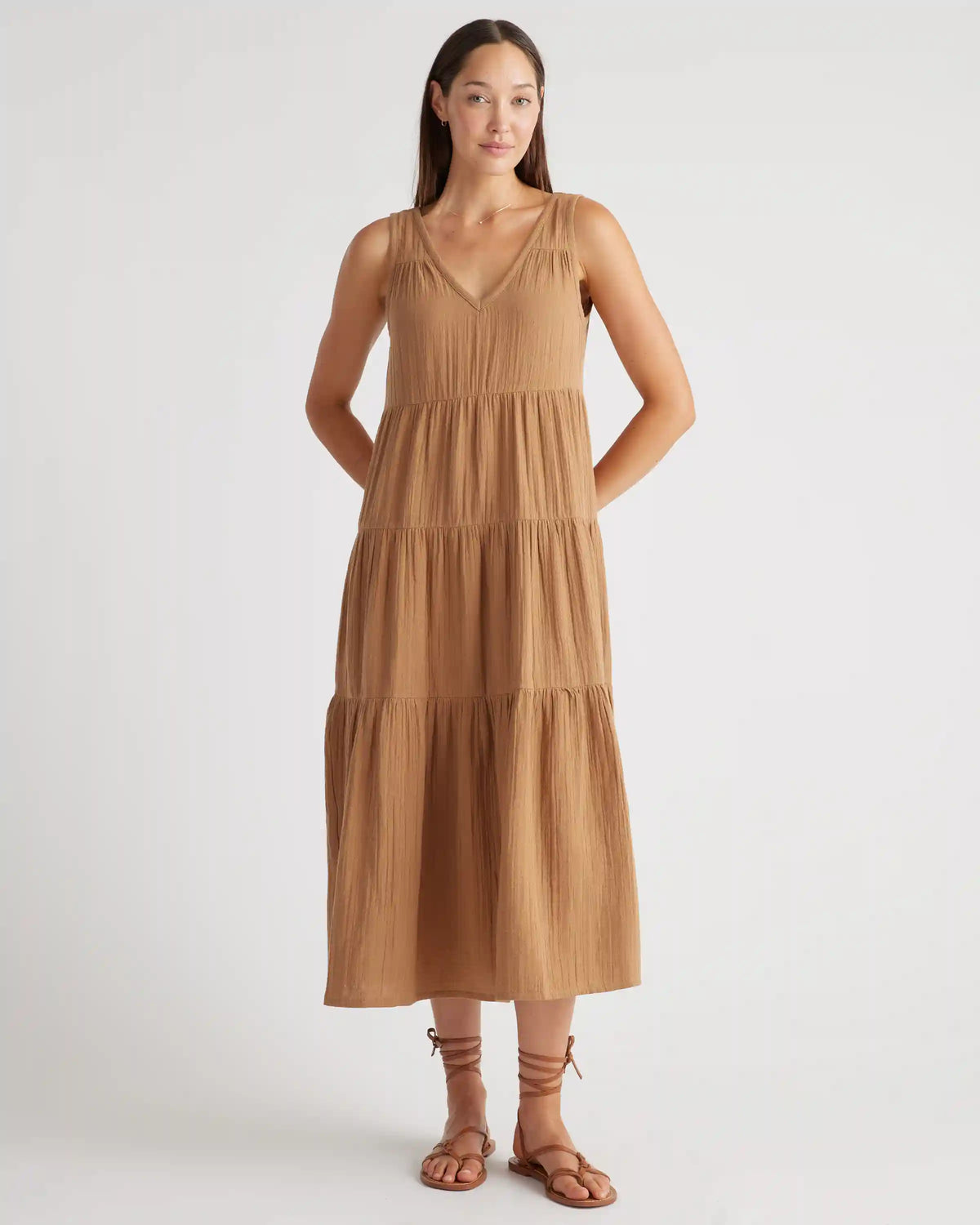 100% Organic Cotton Gauze Tiered Maxi Dress