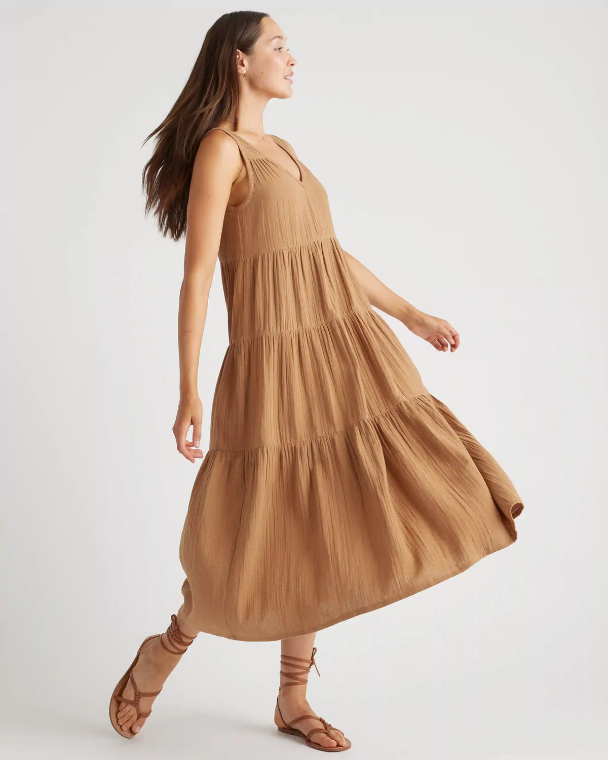100% Organic Cotton Gauze Tiered Maxi Dress