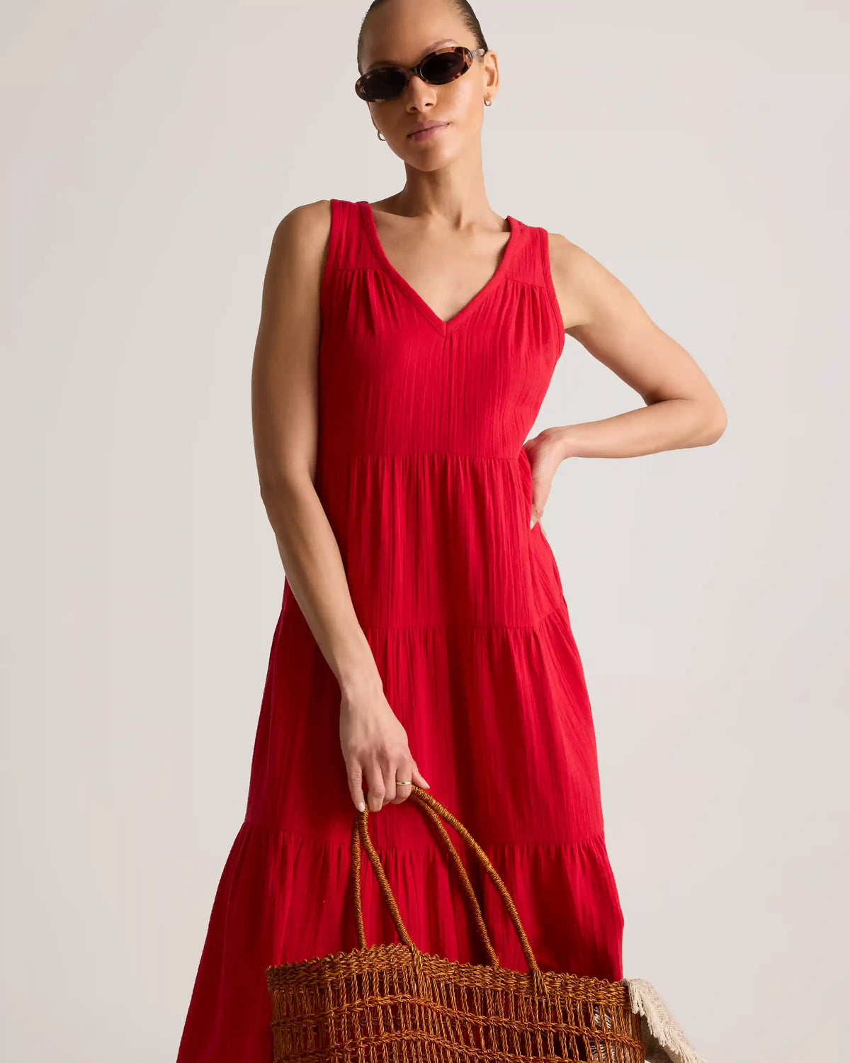 100% Organic Cotton Gauze Tiered Maxi Dress